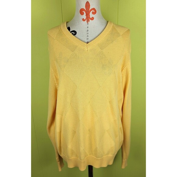 Lyle & Scott Scotland Golf Sweater Pullover Men's M Combed Cotton V-Neck Yellow - Picture 2 of 8